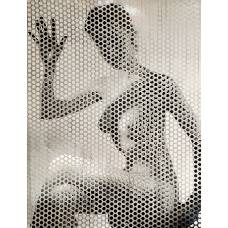Erwin Blumenfeld - Nude waving behind perforated screen