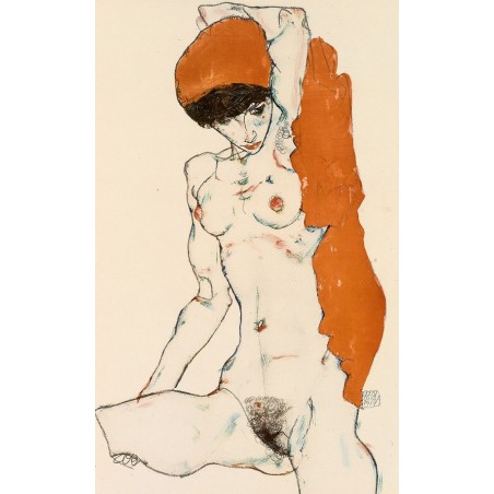 Egon Schiele - Standing Nude with Orange Drapery