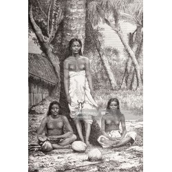 Steel engraving women in Tahiti Polynesia - 1870