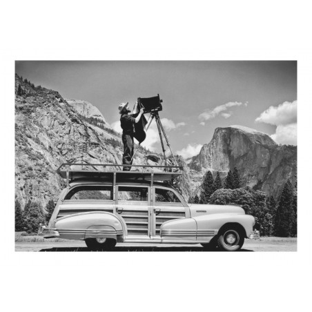 Ansel Adams - Standing on car - Ahwahnee Meadow Yosemite_ph_mast_land_bw_vint