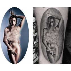 Cara Delevingne - photo by Nick Knight - tattoo by Dr Woo